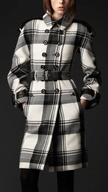 burberry black and white plaid coat women|Burberry plaid wool coat women.